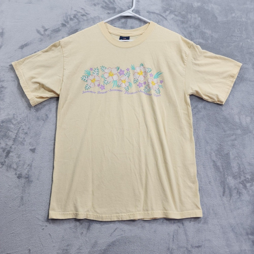 Vintage Time 2 Celebrate Top Womens M Yellow Floral Summer Breeze Graphic Tee‎